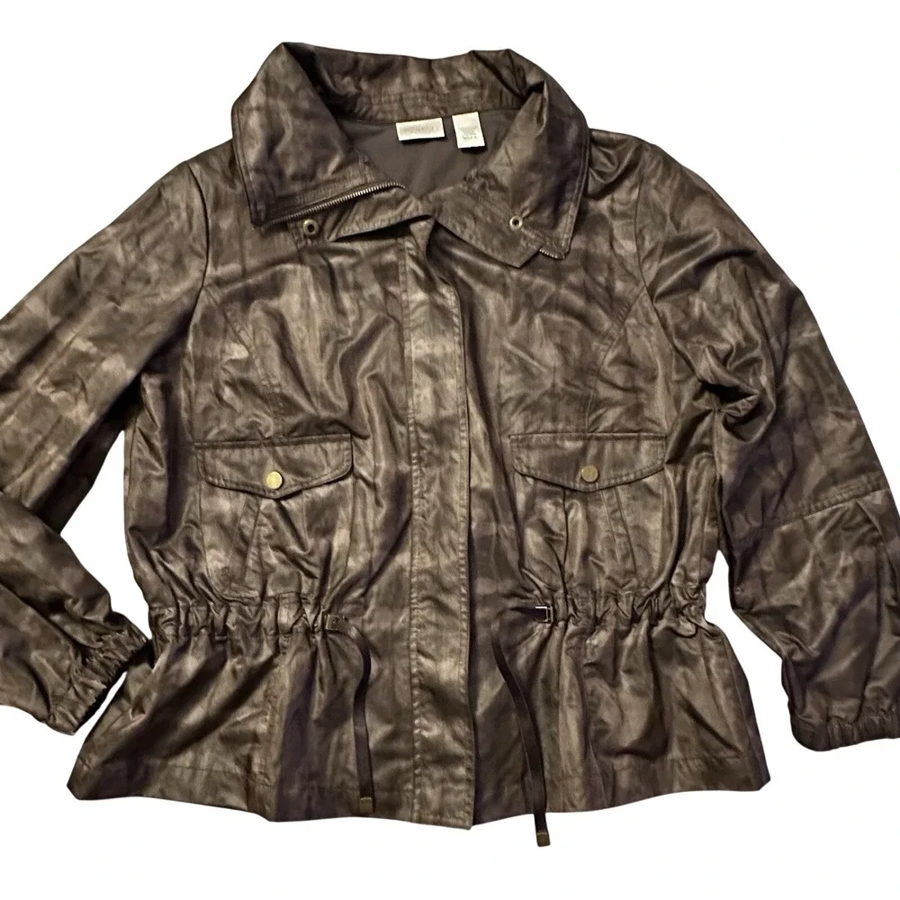 Zenergy Chicos Anorak Olive Camo Embossed Womens Coat Jacket‎ 2 (L) Mod Retro